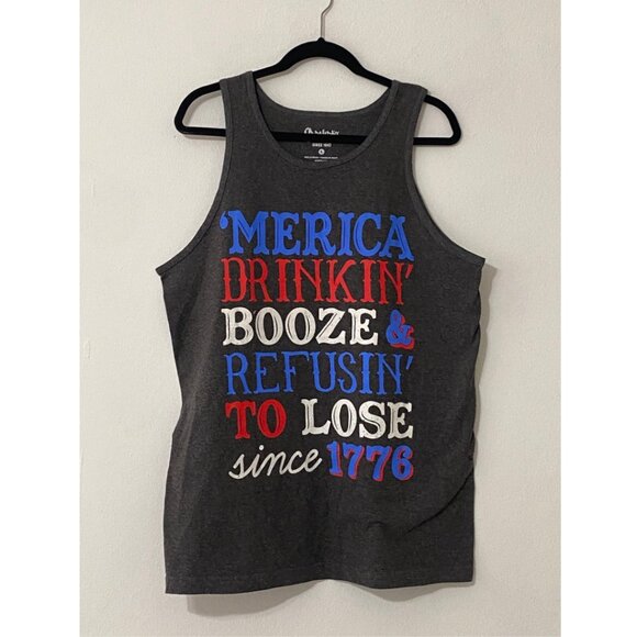 Spencer's Men Tank Top Graphic Print 'Merica Refusin to Lose since 1776" Gray L - Picture 1 of 4
